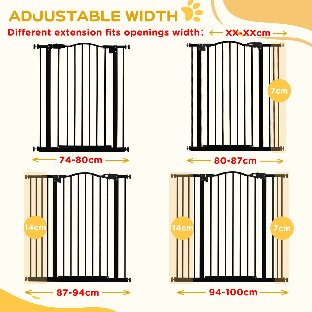 PawHut Dog Gate Baby Gates for Dogs Pet Gate with Metal Adjustable Frame & Double Locking System, 74-100Wcm, Black | Aosom UK