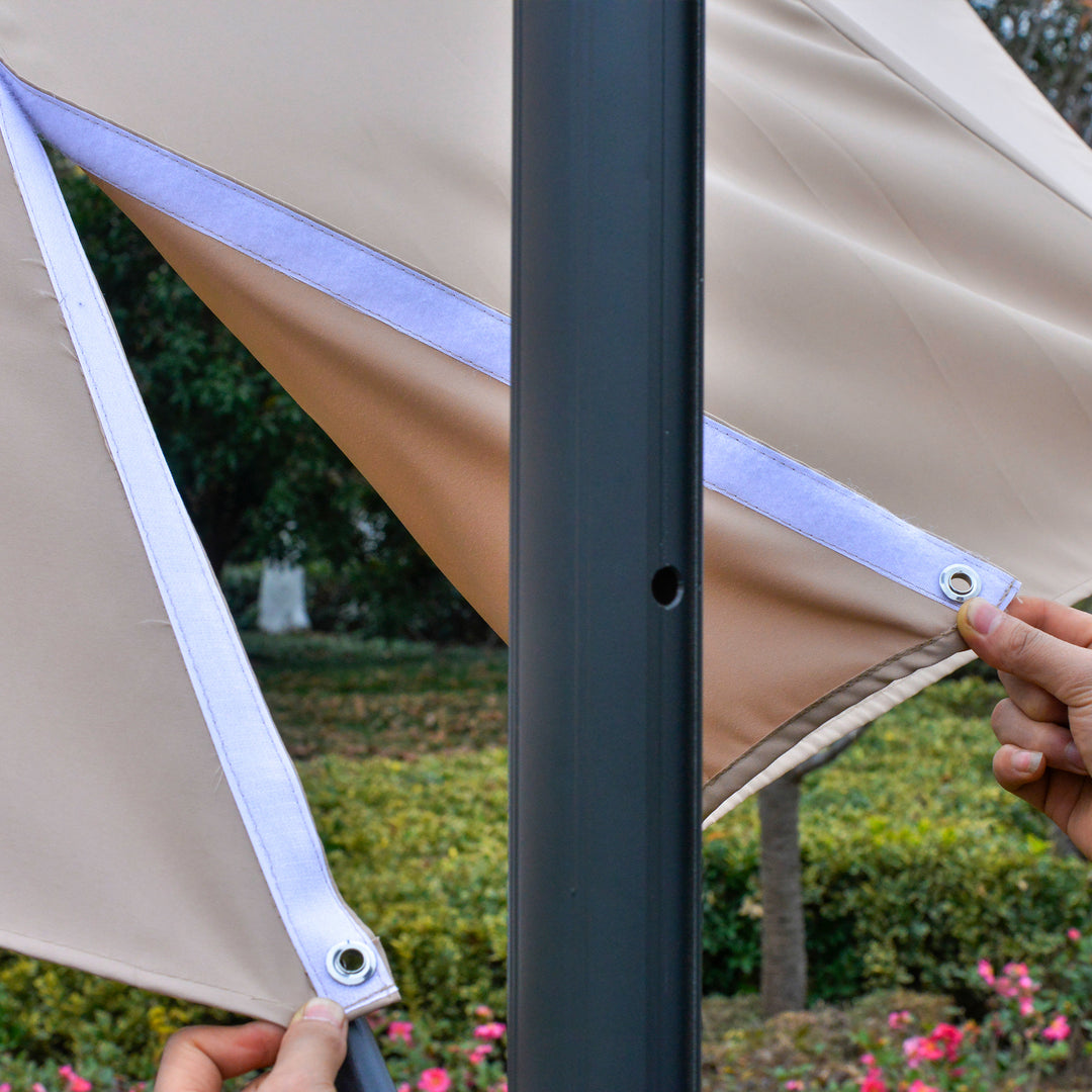 3(m) LED Cantilever Parasol Outdoor Sun Umbrella w/ Base Solar Lights Brown