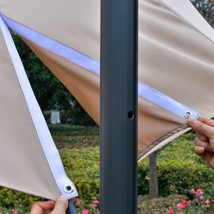 3(m) LED Cantilever Parasol Outdoor Sun Umbrella w/ Base Solar Lights Brown