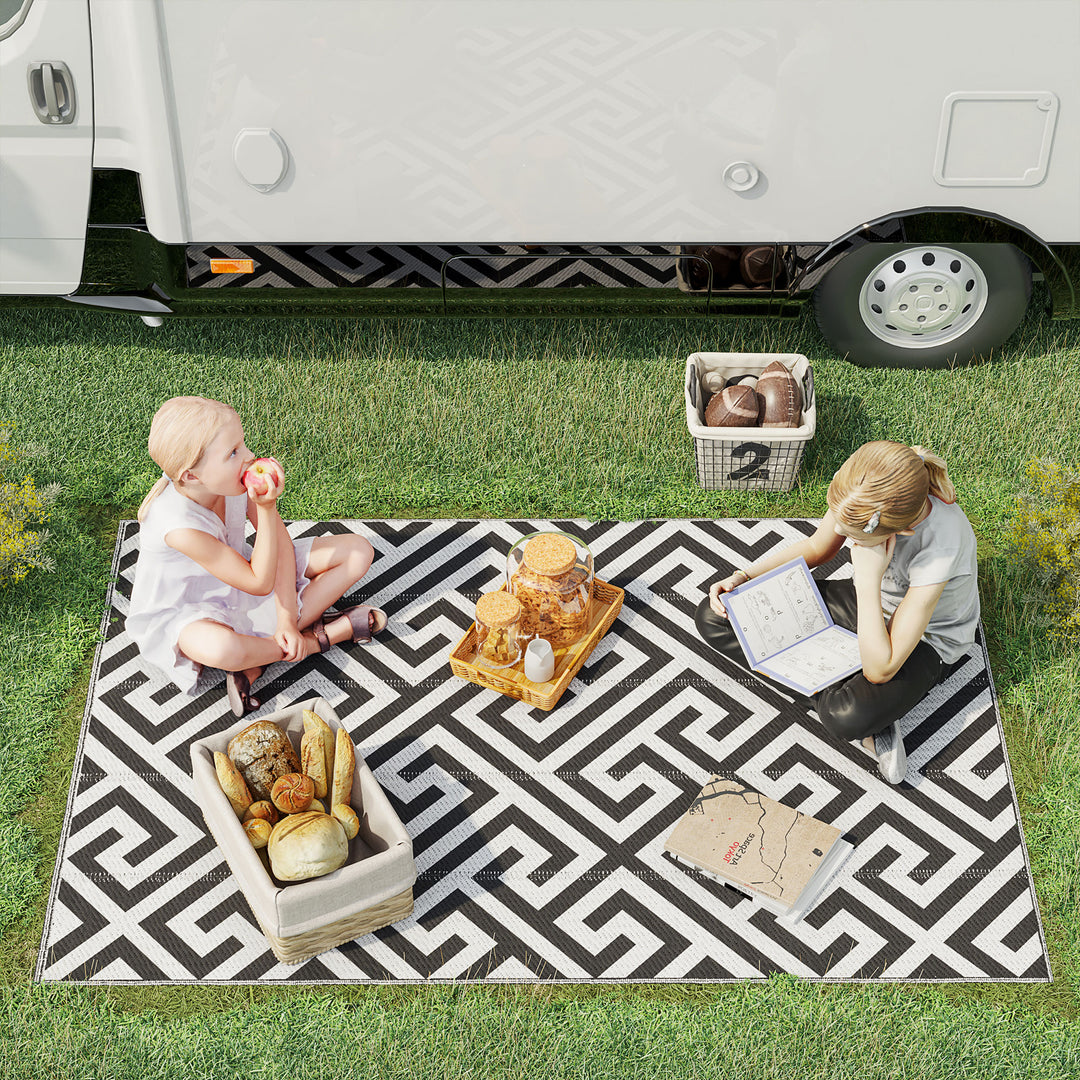 MCL Outdoor Rug Reversible Mat Plastic Straw Rug Portable RV Camping Mat for Garden Deck Picnic Indoor, 121 x 182 cm (4 x 6 ft), Black & White