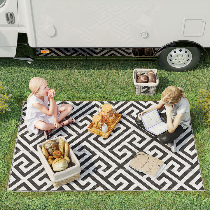 MCL Outdoor Rug Reversible Mat Plastic Straw Rug Portable RV Camping Mat for Garden Deck Picnic Indoor, 121 x 182 cm (4 x 6 ft), Black & White