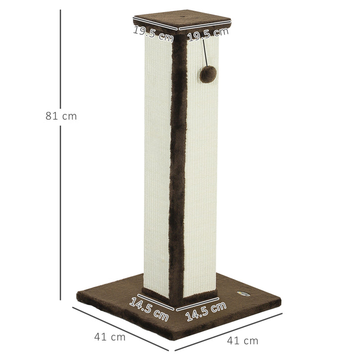 81cm Cat Scratcher, Vertical Full Scratcher w/ Natural Sisal Rope, Hanging Ball, Soft Plush - Brown