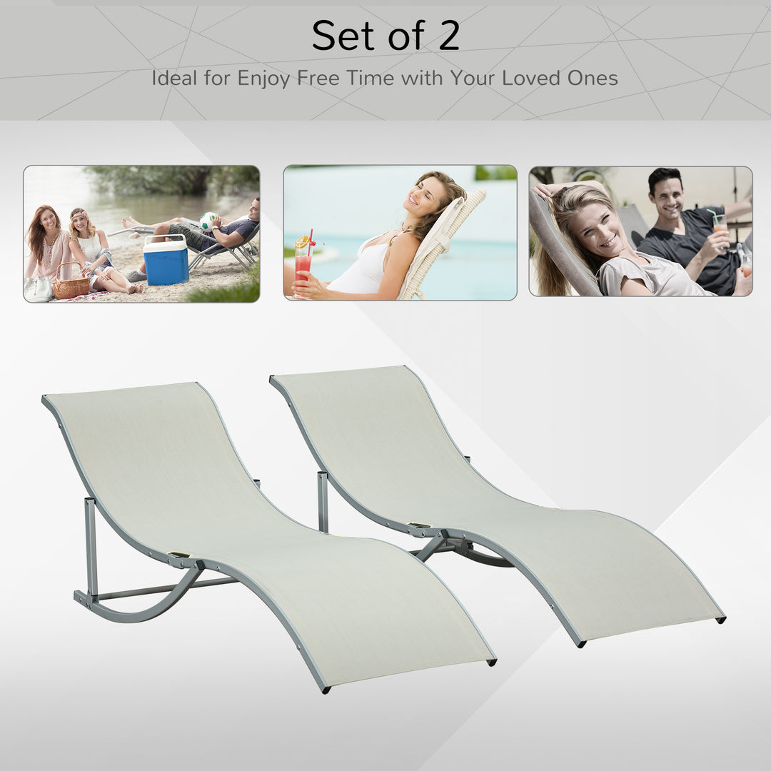 Set of 2 S-shaped Foldable Lounge Chair Sun Lounger Reclining Outdoor Chair for Patio Beach Garden, Beige
