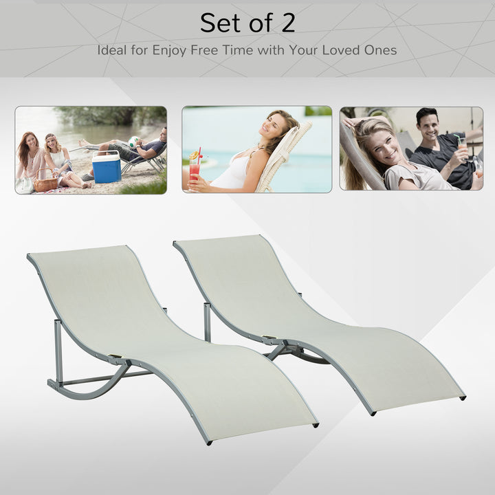 Set of 2 S-shaped Foldable Lounge Chair Sun Lounger Reclining Outdoor Chair for Patio Beach Garden, Beige