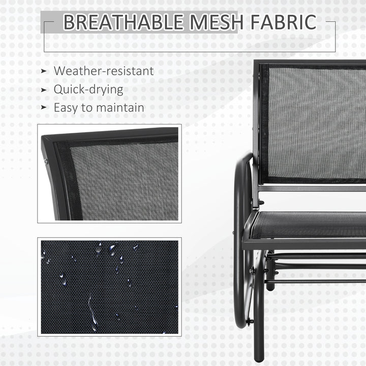 Outdoor Garden Glider Chair, Metal Frame Single Armchair Swing Seater w/ Breath Mesh Fabric Seat, Curved Backrest, Armrests, for Living Room, Patio, Porch, Dark Grey