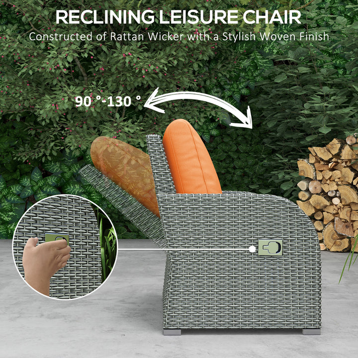 Six-piece Outdoor Rattan Dining Set, Outdoor Sofa Set with Reclining Armchairs and Mental Frame, Orange