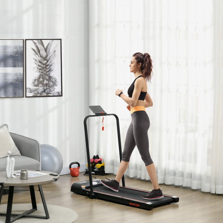Foldable Walking Treadmill, with LED Display and Wheels, for Home, Office, Gym, Red