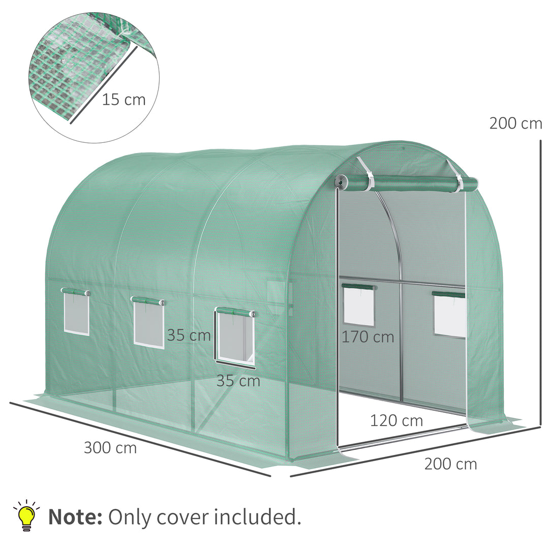 3 x 2 x 2m Greenhouse Replacement Cover ONLY Winter Garden Plant PE Cover for Tunnel Walk-in Greenhouse with Roll-up Windows Door Outdoor, Green