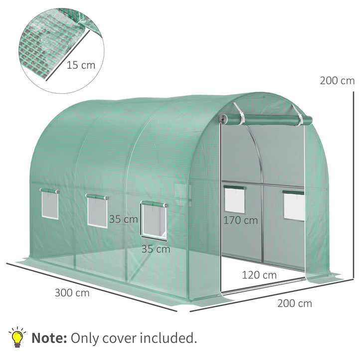 3 x 2 x 2m Greenhouse Replacement Cover ONLY Winter Garden Plant PE Cover for Tunnel Walk-in Greenhouse with Roll-up Windows Door Outdoor, Green