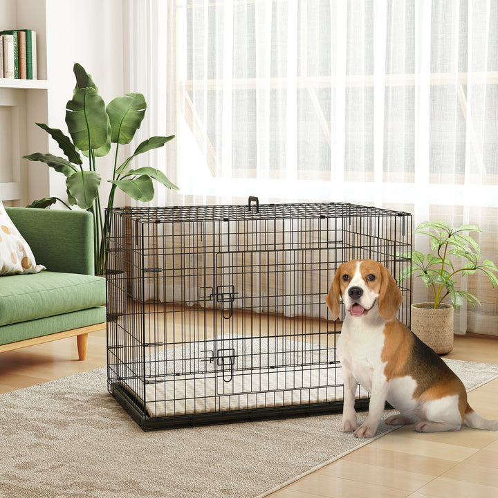 Foldable Dog Crate with 2 Doors with Tray, Soft Cushion, for Extra and Large Dogs, 105 x 70 x 75, Black