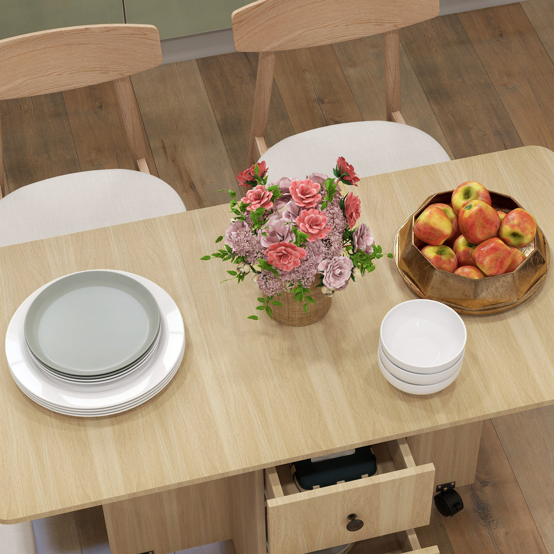 Six-Person Drop Leaf Dining Table, with Storage - Wood-Effect