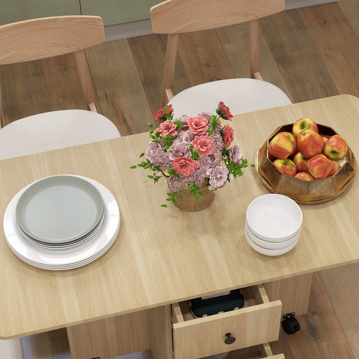 Six-Person Drop Leaf Dining Table, with Storage - Wood-Effect
