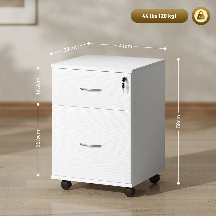 Two Drawer Lockable Filing Cabinet - White Wood Grain