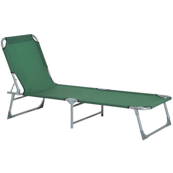 Reclining Sun Lounger Chair Folding Camping Bed with 4-Position Adjustable Backrest, for Travel Indoor Outdoor Office Fishing, Green