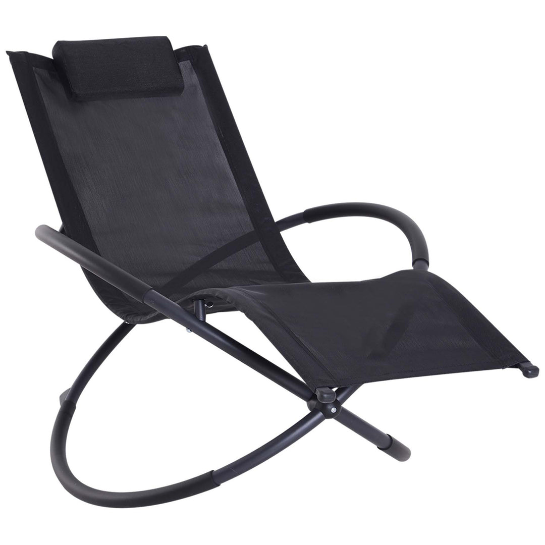 MCL Outdoor Orbital Lounger Zero Gravity Patio Chaise Foldable Rocking Chair w/ Pillow Black