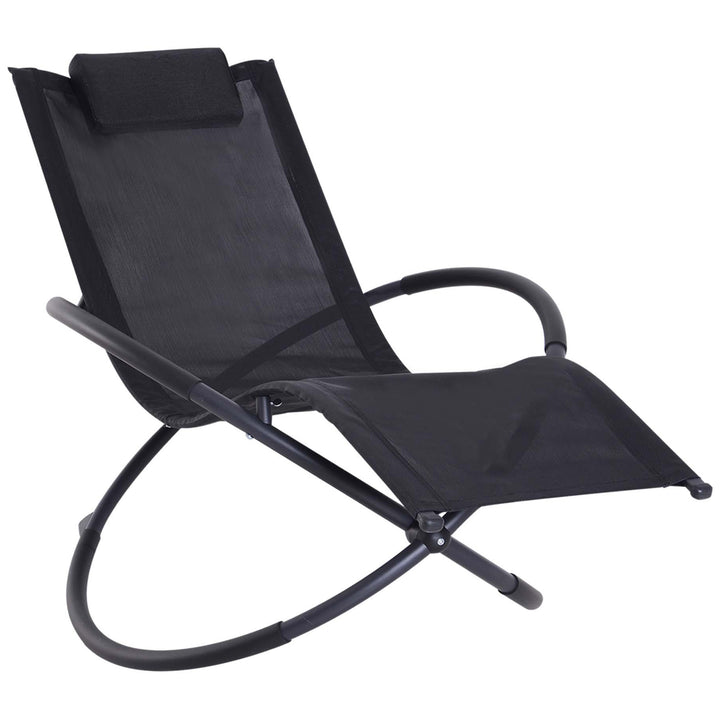 MCL Outdoor Orbital Lounger Zero Gravity Patio Chaise Foldable Rocking Chair w/ Pillow Black