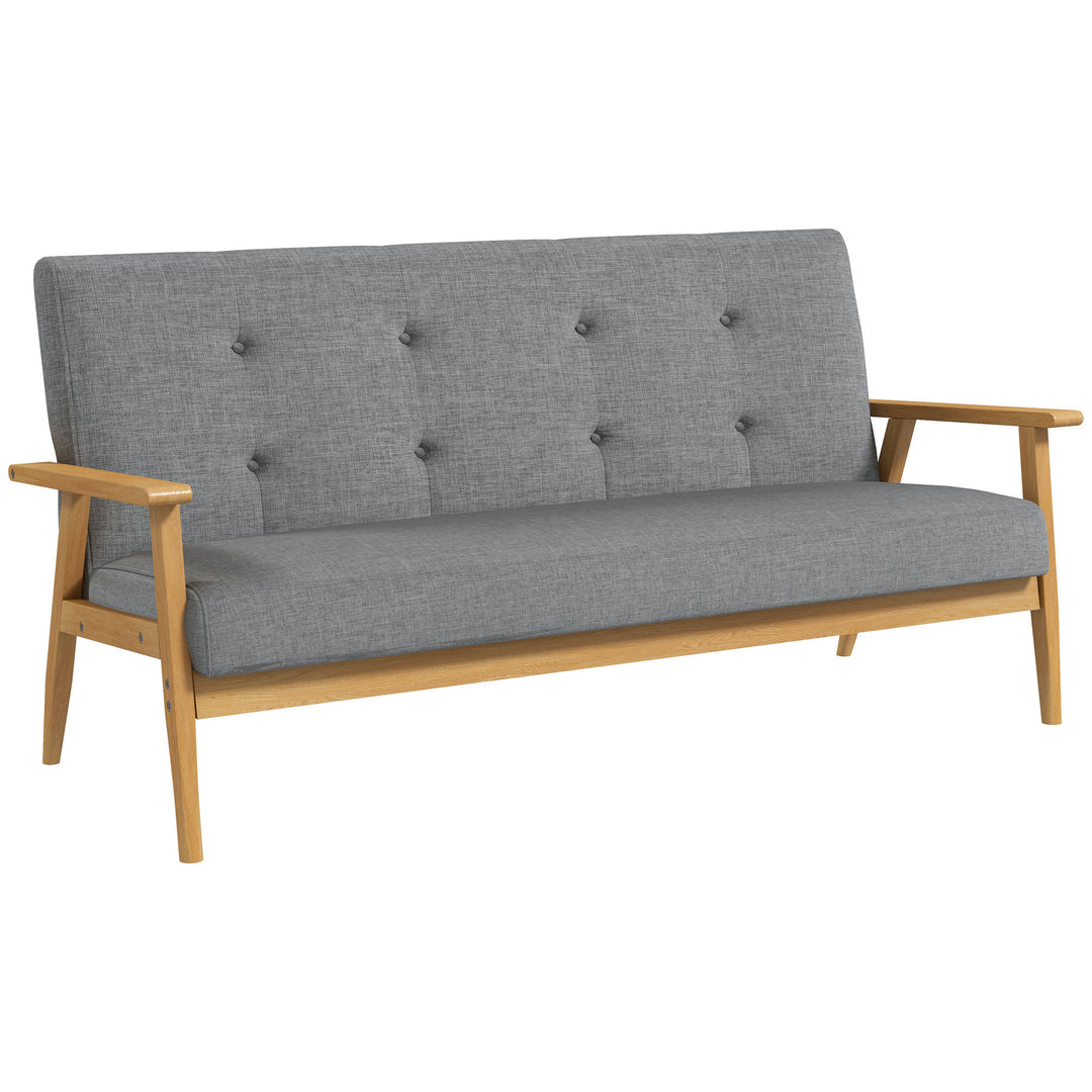 3 Seater Sofa Modern Linen Fabric Upholstery Tufted Couch with Rubberwood Legs for Living Room and Kitchen, 155cm, Dark Grey