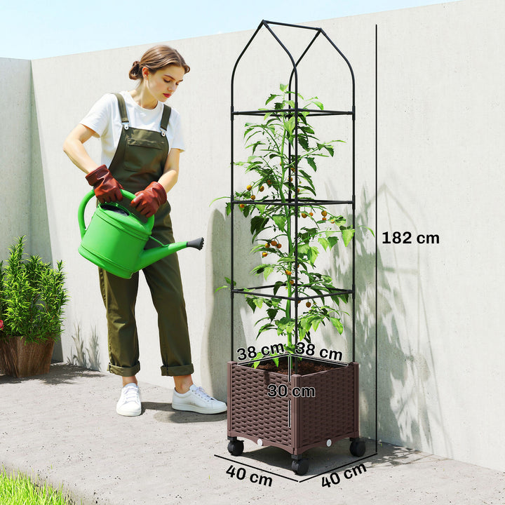 Raised Garden Bed with Trellis, Tomato Cage with Lockable Wheels, Self