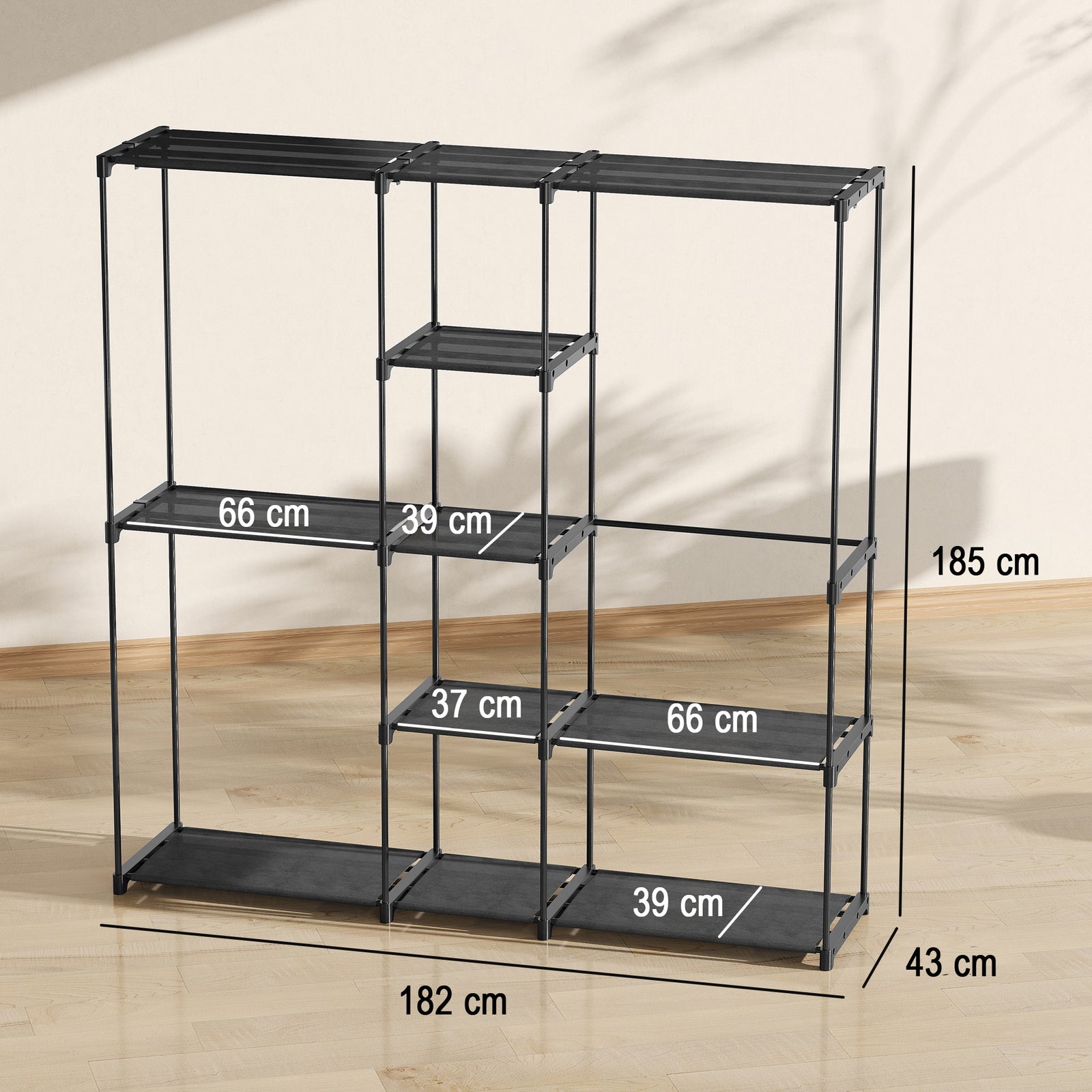 Portable Wardrobe, Open Clothes Wardrobe with 8 Shelves, 3 Hanging Rai
