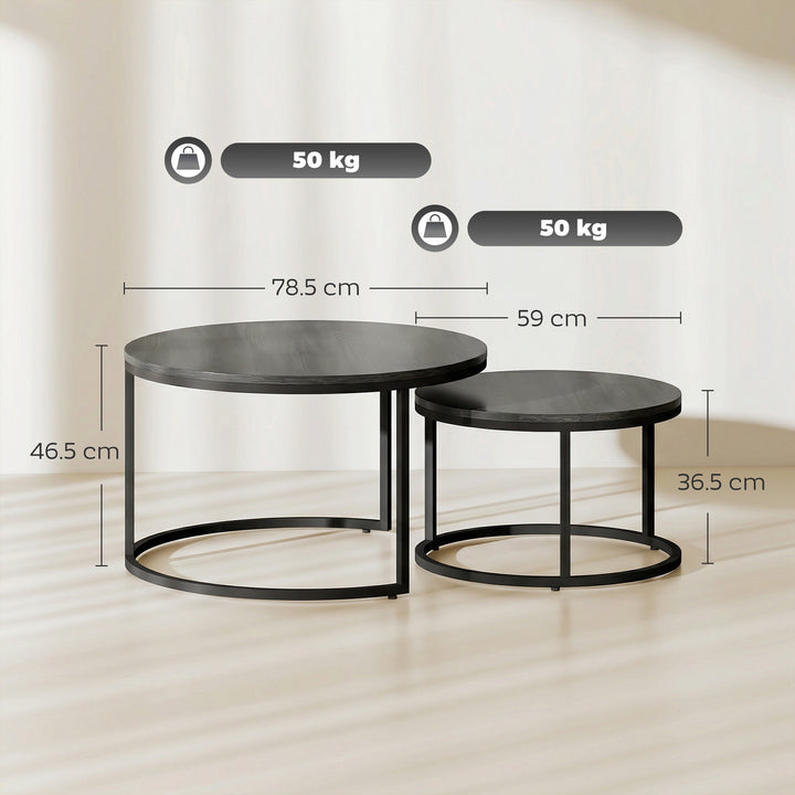Set of Two Wood-Effect Stacking Tables - Black Wood Grain