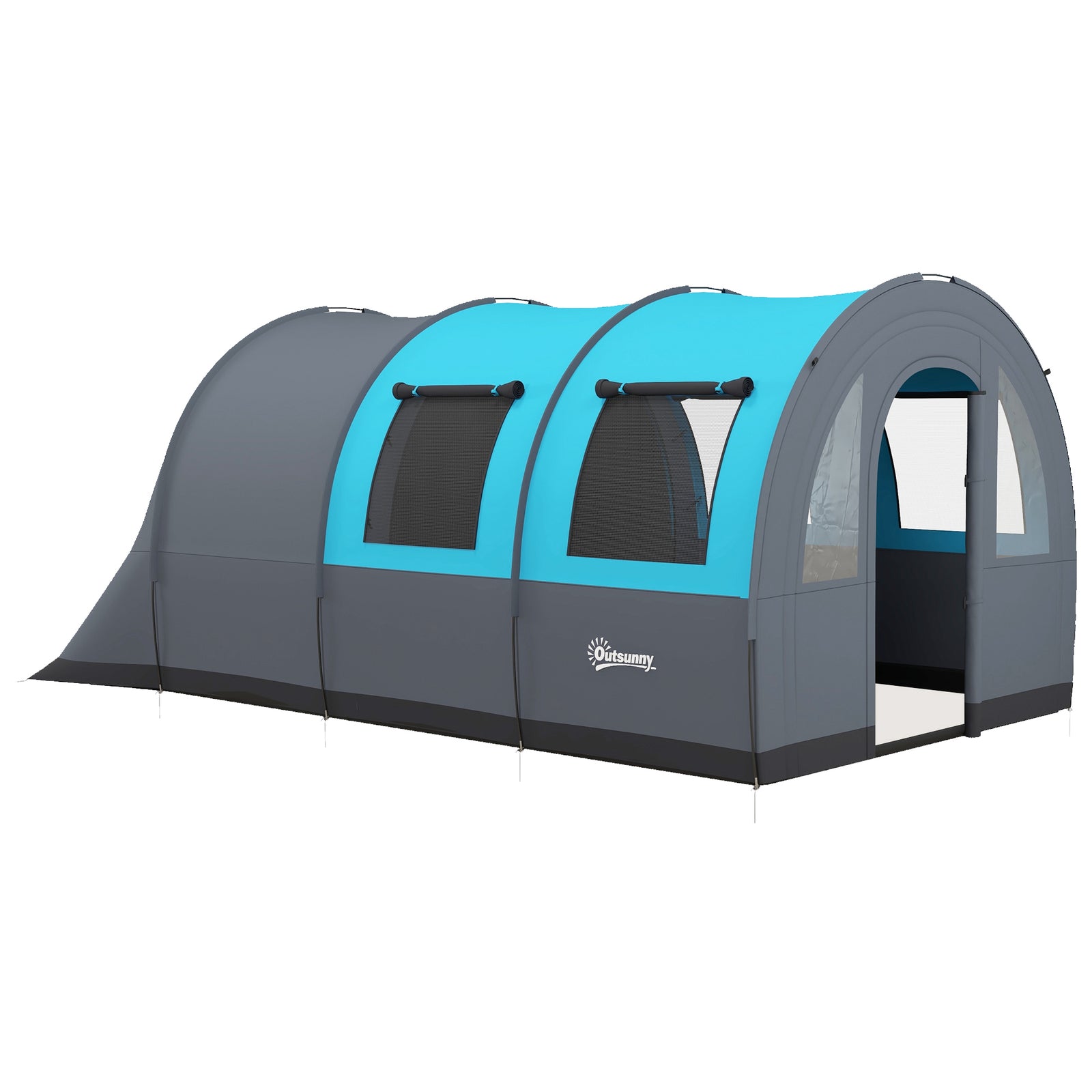 Six Man Duo Room Tunnel Tent, with Accessories - Grey/Blue