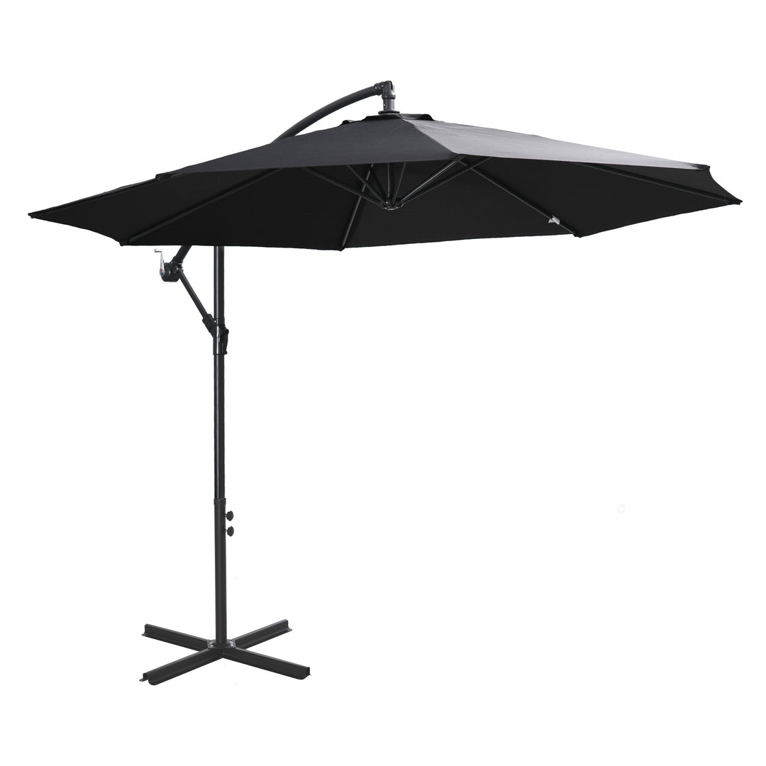 MCL 2.45m Overhanging Cantilever Parasol, Heavy Duty Waterproof Garden Umbrella with Cross Base, Black