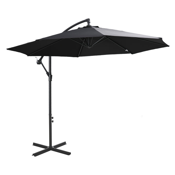 MCL 2.45m Overhanging Cantilever Parasol, Heavy Duty Waterproof Garden Umbrella with Cross Base, Black