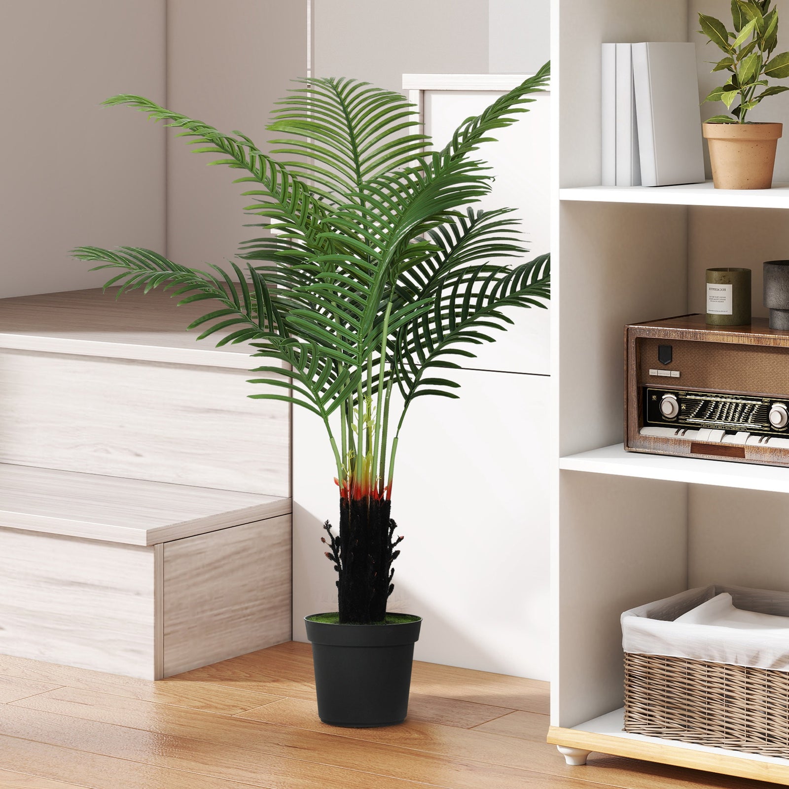 120cm Artificial Areca Palm Tree with 9 PE Leaves, Decorative Artificial Plant with Plastic Pot and Flocked Soil, Fake Plant for Home Office Decor, Green