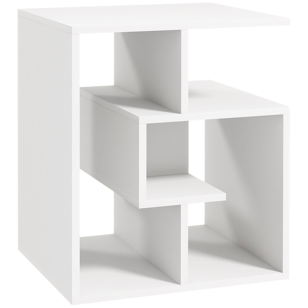 MCL Side Table, 3 Tier End Table with Open Storage Shelves for Living Room, Bedroom, White