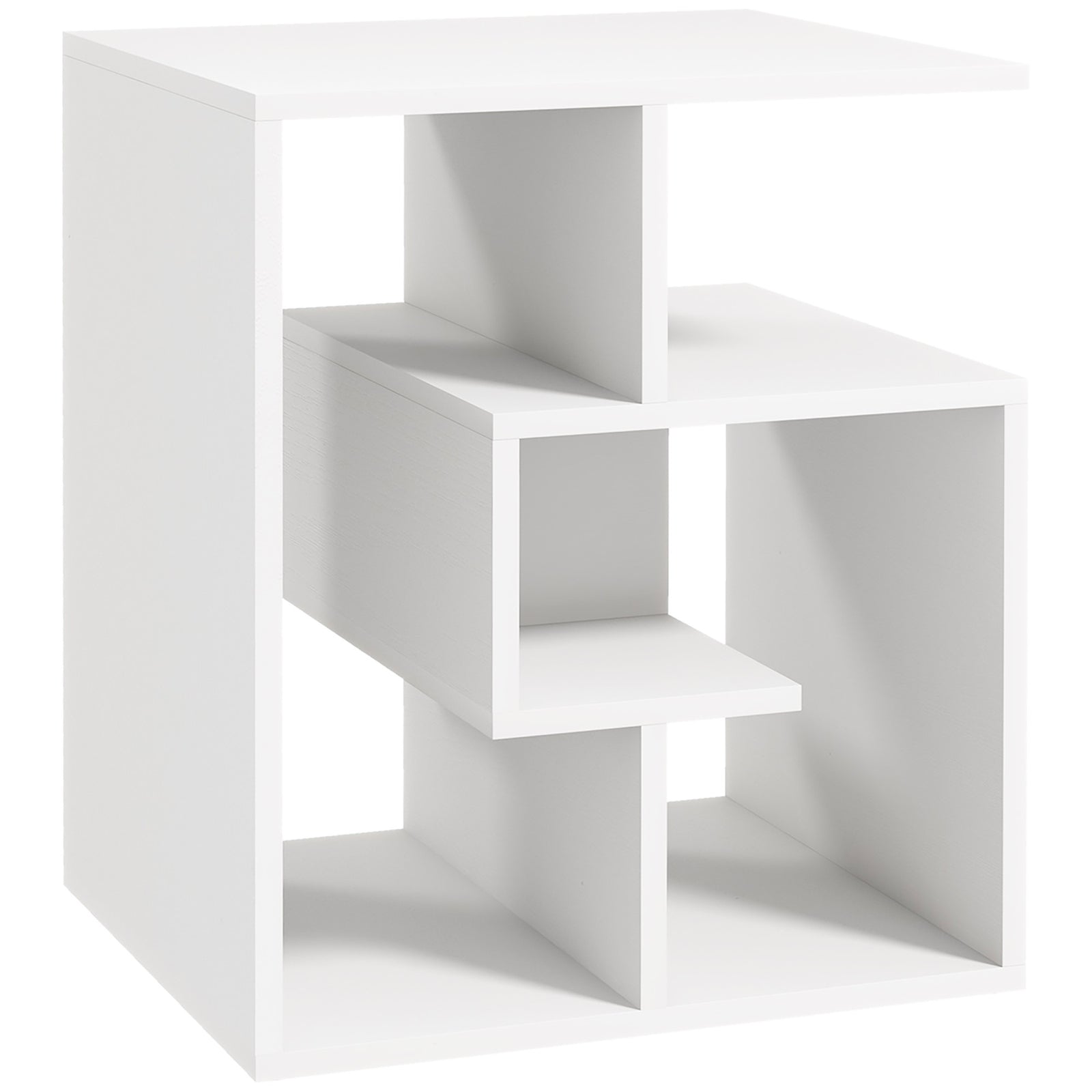 Side Table, 3 Tier End Table with Open Storage Shelves for Living Room, Bedroom, White