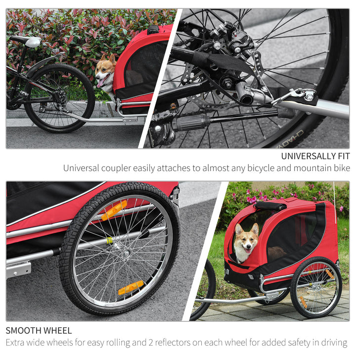 Pawhut Dog Bike Trailer Folding Bicycle Pet Trailer Dog Bike Jogger Travel Carrier W/Removable Cover-Red | Aosom UK