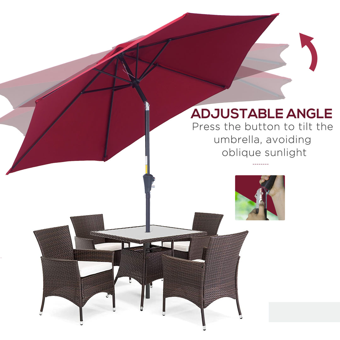 2.6M Garden Parasol Umbrella with Tilt and Crank, Outdoor Sun Parasol Sunshade Shelter with Aluminium Frame, Wine Red