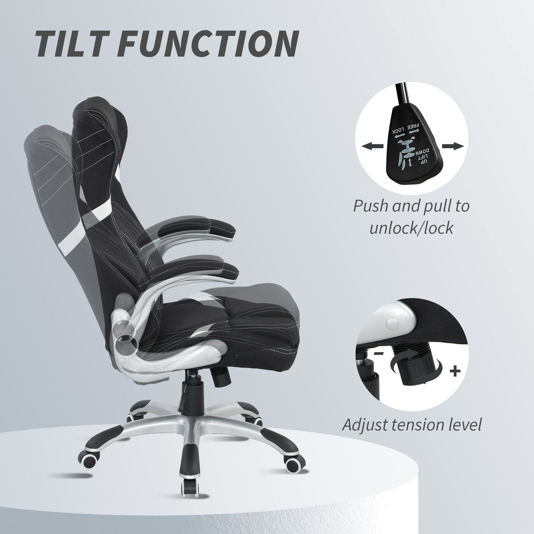 Linen-Look Office Chair, with Adjustable Height and Tension - Black