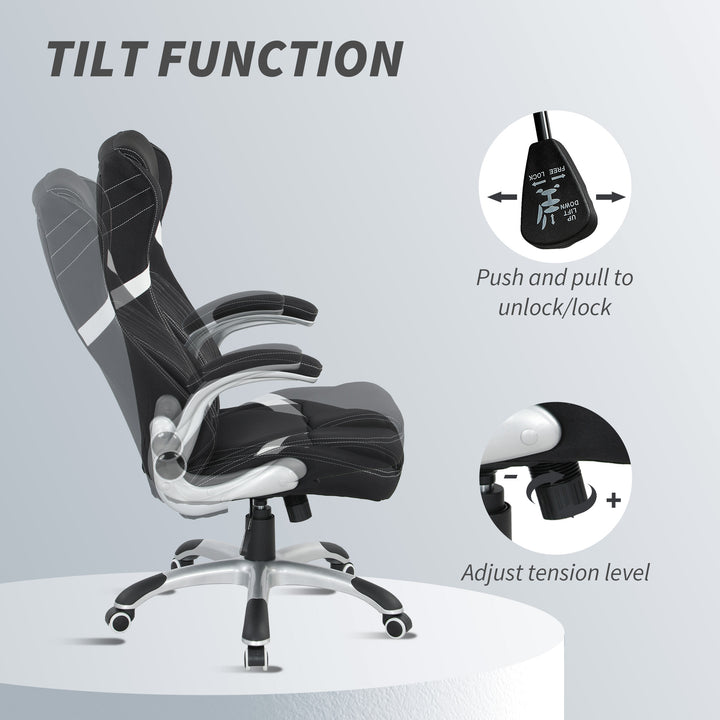Linen-Look Office Chair, with Adjustable Height and Tension - Black