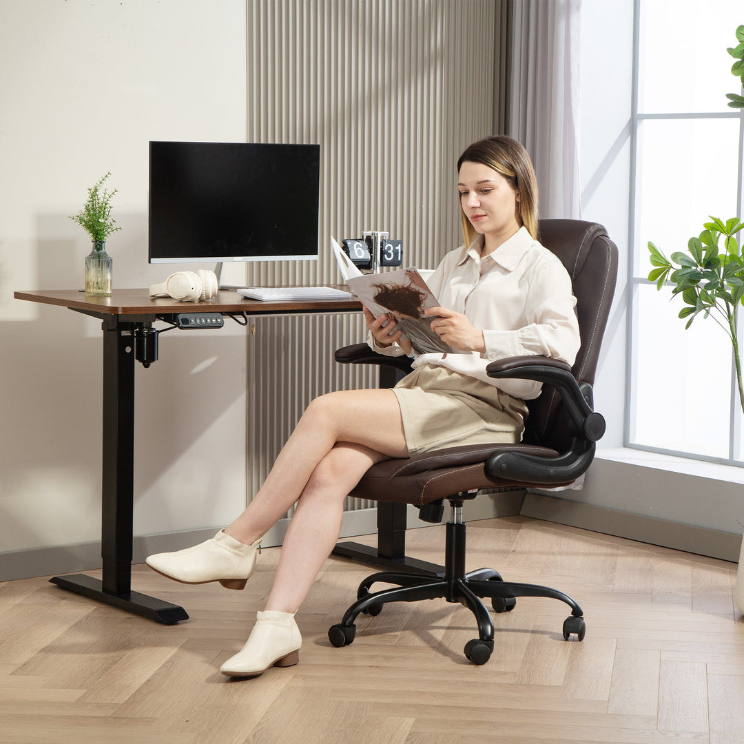 Faux Leather Office Chair. with Flip-Up Armrests - Brown