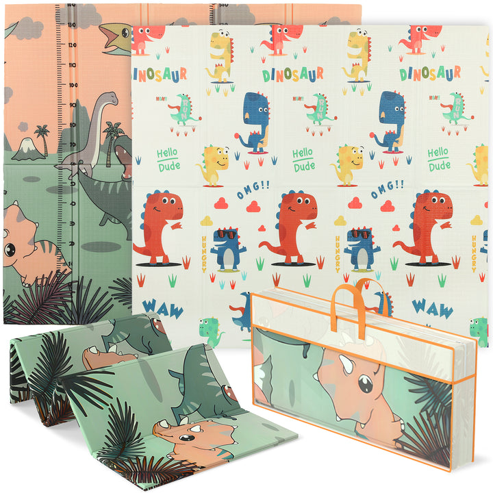 AIYAPLAY Baby Play Mat, Double Sideded Foldable Kids Crawling Mat, Reversible & Waterproof, Dinosaur
