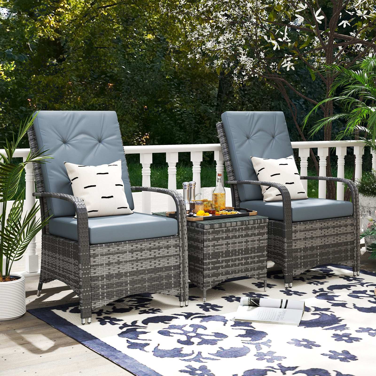 2-Seater Rattan Table Chair Bistro Garden Furniture Set Wicker Table Outdoor Patio