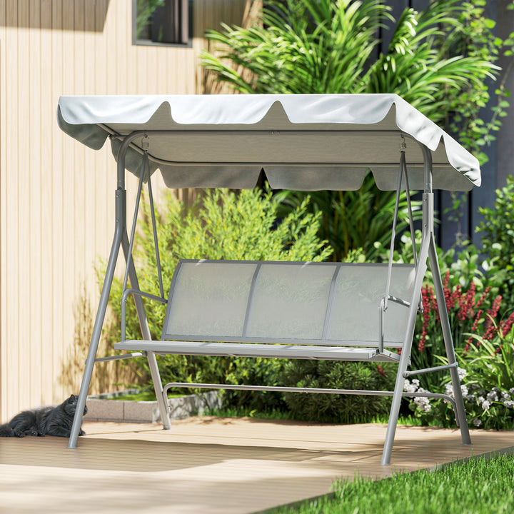 MCL Metal Garden Swing Chair, 3-Seater Swing Seat, Patio Hammock Bench Canopy Lounger, Light Grey