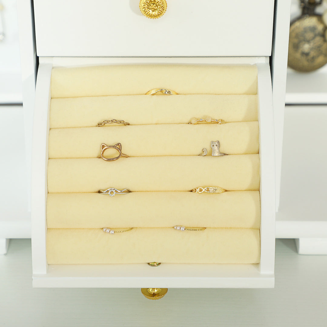 4-Tier Jewellery Box with Mirror and 2 Drawers - White