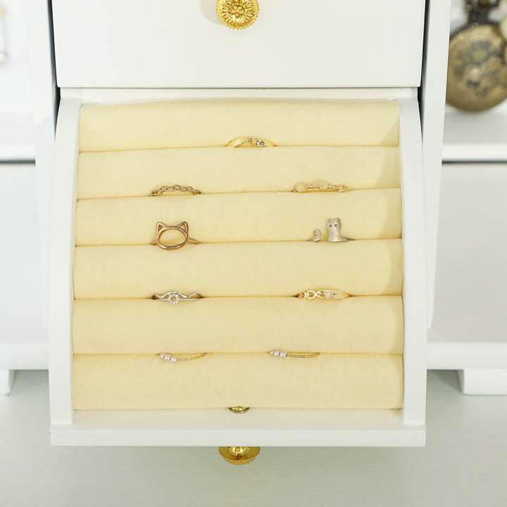 4-Tier Jewellery Box with Mirror and 2 Drawers - White