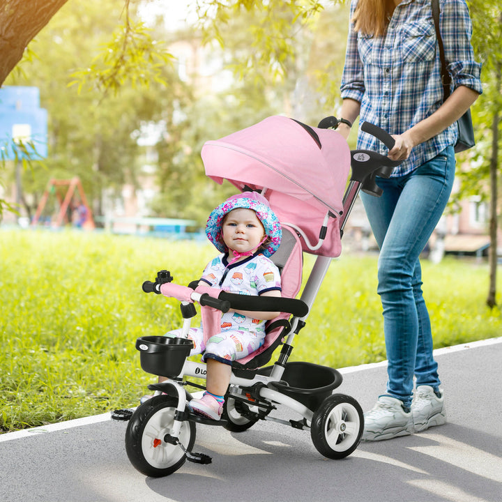 Metal Frame 6 in 1 Baby Push Tricycle with Parent Handle for 1-5 Years Old