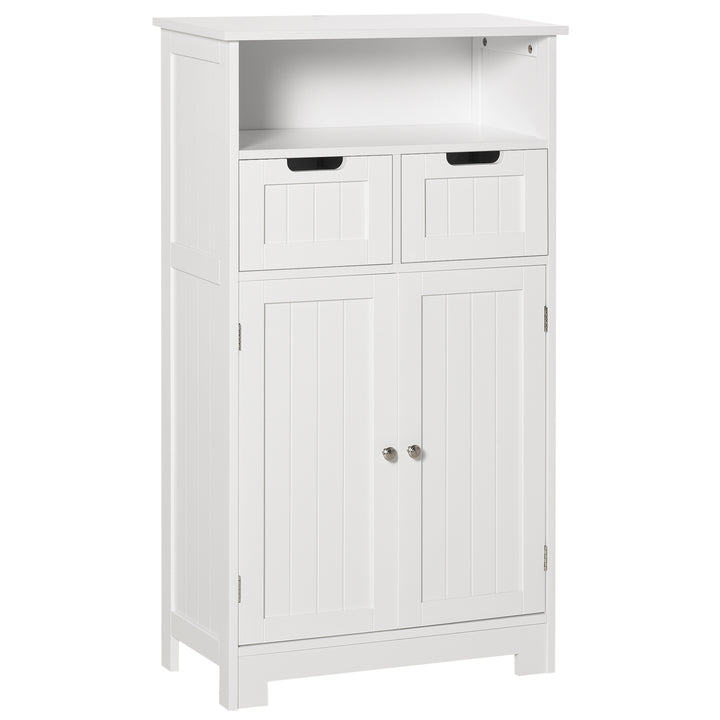 Bathroom Cabinet, Free Standing Bathroom Storage Cabinet with 2 Drawers and Adjustable Shelf, Small Bathroom Storage Unit, White