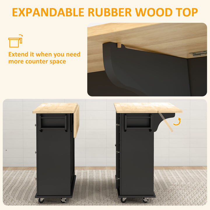 Kitchen Island with Drop Leaf, Rolling Kitchen Storage Trolley on Whee