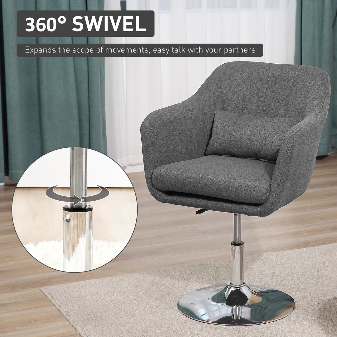 Swivel Linen Fabric Accent Chair for Living Room Contemporary Vanity Armchair with Adjustable Height Thick Cushion Lumbar Support Armrest for Bedroom Office Dark Grey