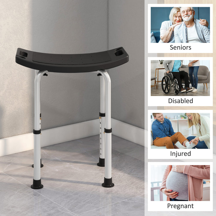 HOMCOM Height Adjustable Bath Stool, Aluminium Shower Stool with Non-Slip Pads for Elderly, Disabled, Seniors, Pregnant, Black | Aosom UK