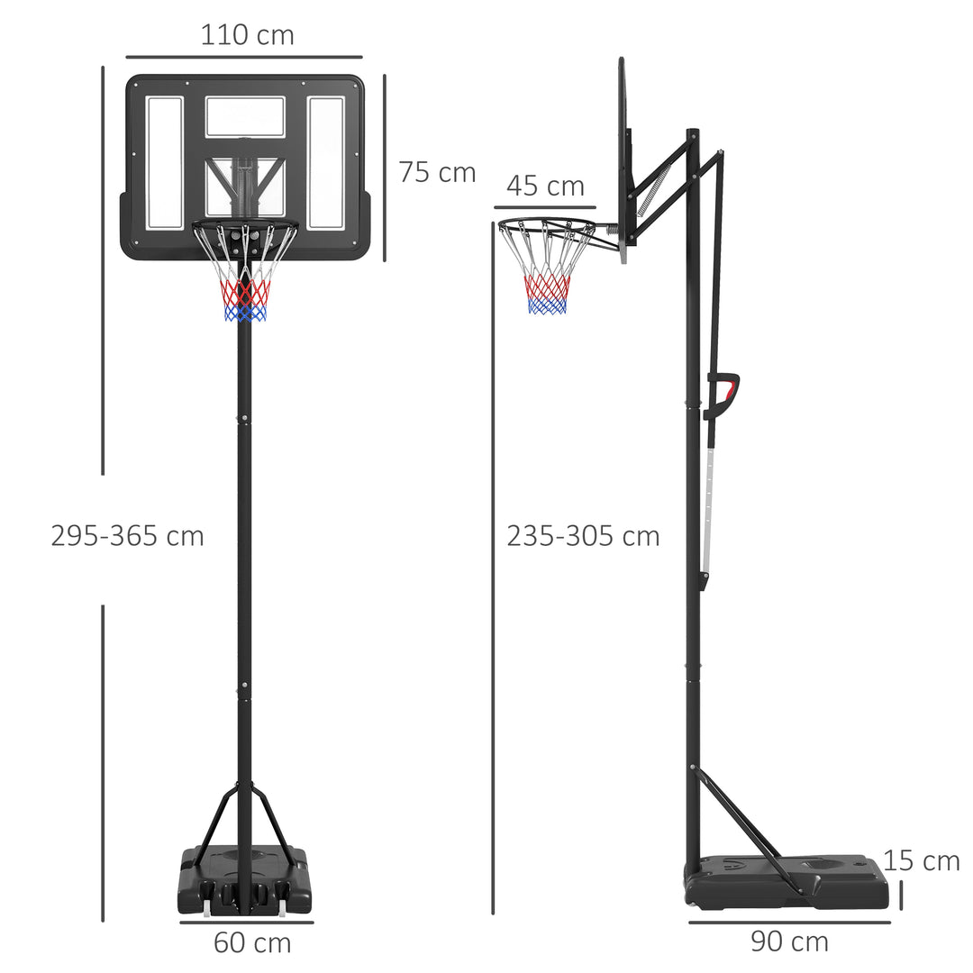 SPORTNOW Height Adjustable Basketball System, Freestanding Basketball Hoop and Stand w/ Wheels, 2.35-3.05M