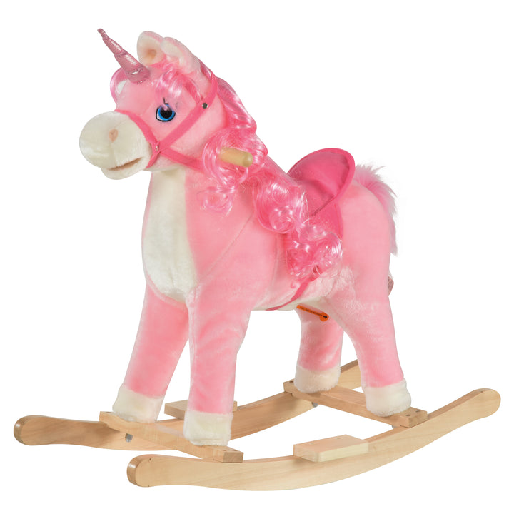 HOMCOM Unicorn Rocking Horse for Kids, Plush Ride On with Sound Effects, Soft, Pink | Aosom UK