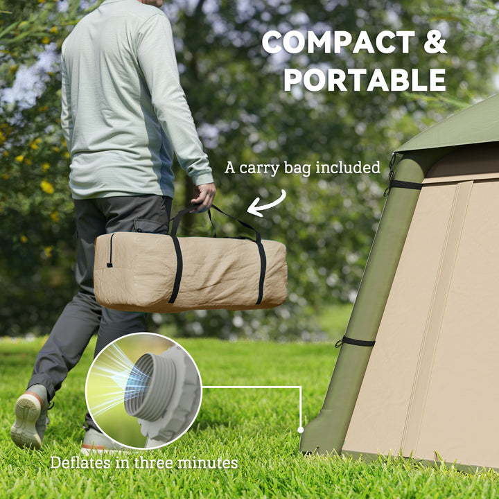 Inflatable Camping Tent w/ Hand Pump, Easy Setup 1/2 Person Blow Up Tent Waterproof 190T Taffeta w/ Mesh Windows, Doors and Carry Bag, Brown