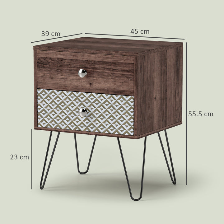 Nightstand, 2-Drawer Bedside Table, Bedside Cabinet, Sofa End Side Table for Living Room, Bedroom, Rustic Brown