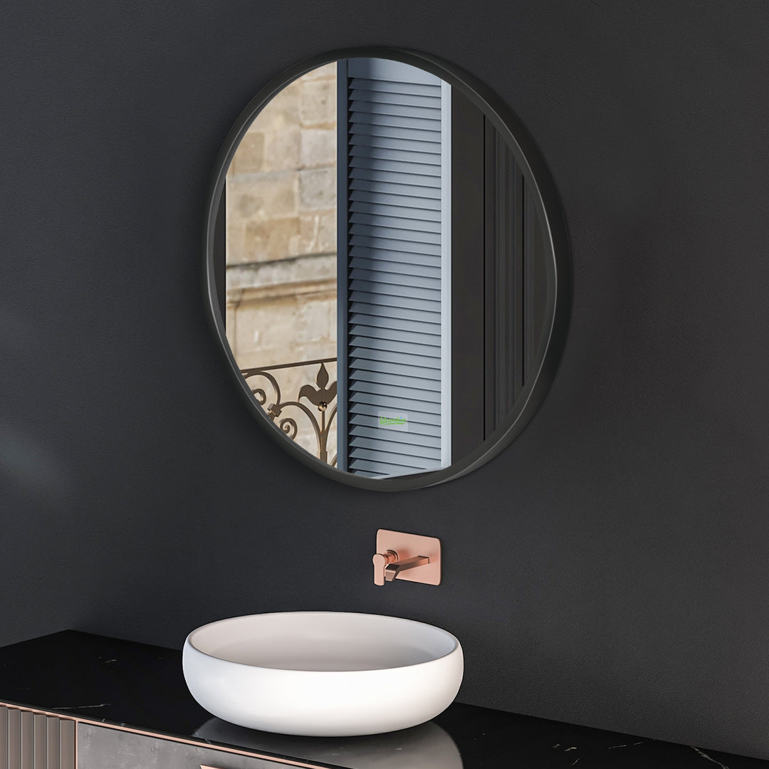 Round Bathroom Mirror, Modern Wall-mounted Makeup Mirror with Aluminium Frame for Washroom Living Room, Black, 40x40 cm
